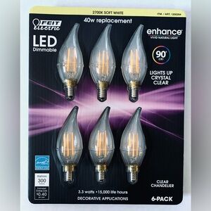 6 pack Feit Electric LED dimmable chandelier bulbs 15,000 life hours new
